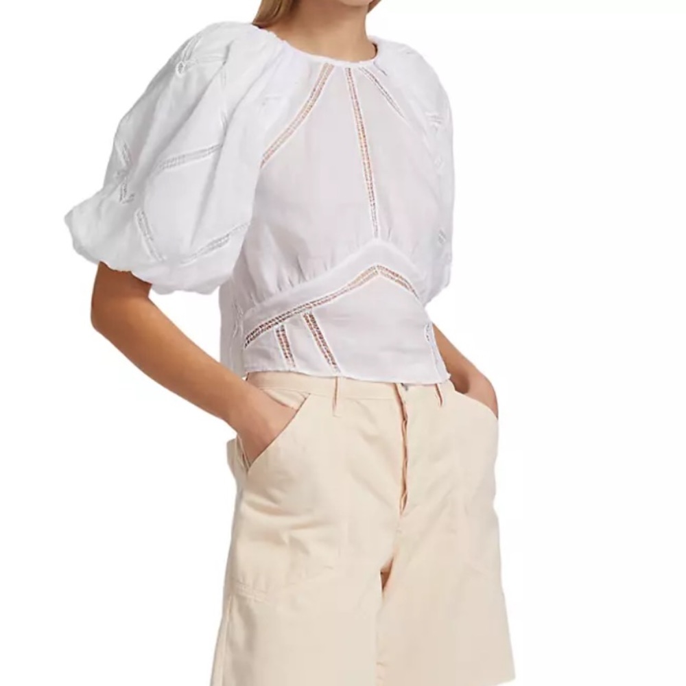 NWT Frame Inset Lace Puff Sleeve Top, Size Small